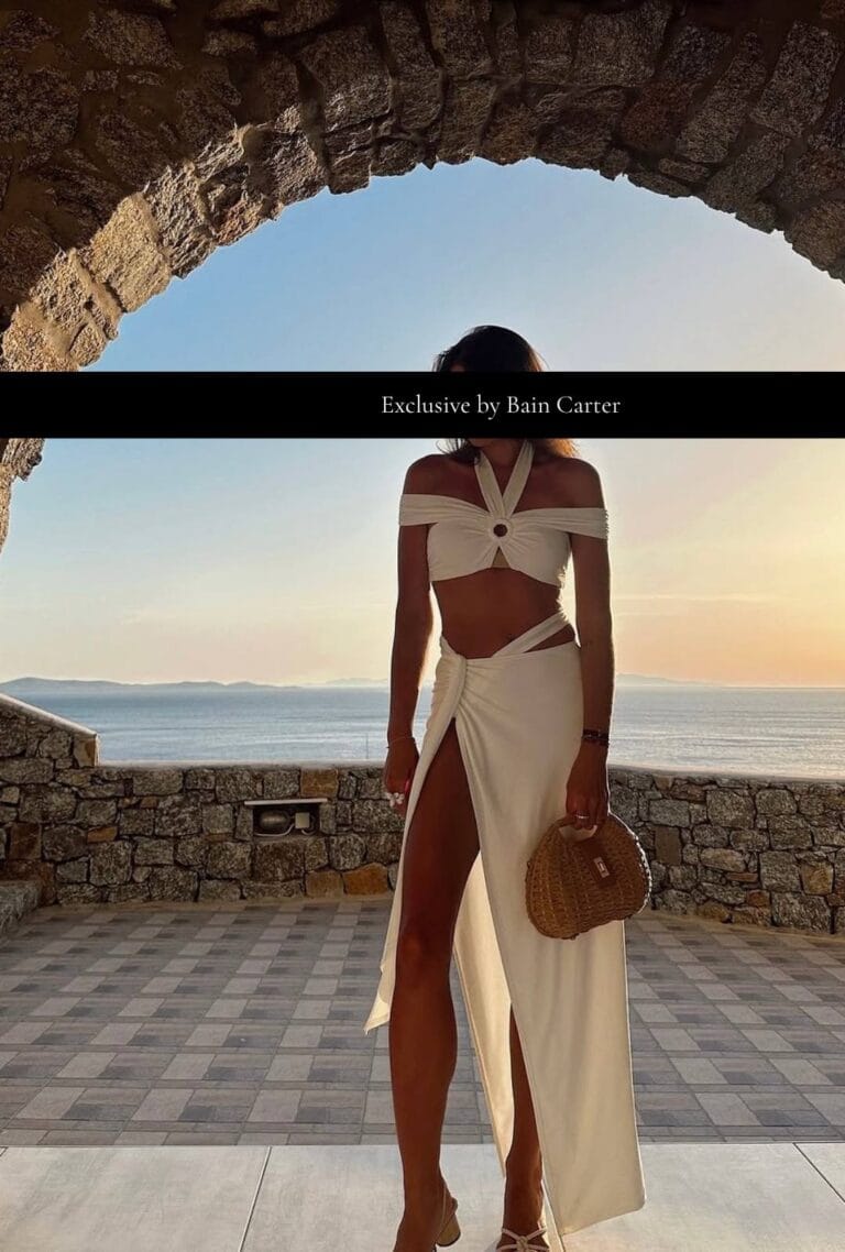 Christina overlooking the Aegean Sea in Mykonos.